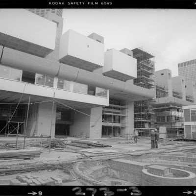 Archive image of the Barbican Centre under construction